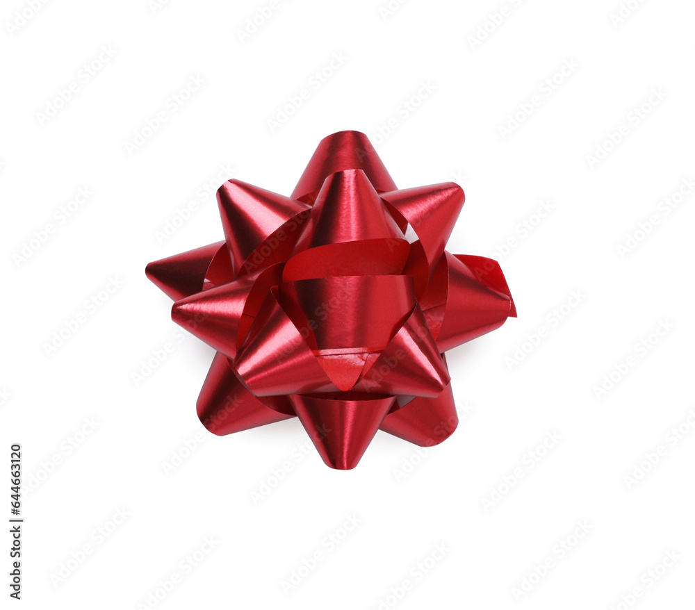 Red gift bow isolated on white, top view. Festive decor Red gift bow isolated on white, top view. Festive decor