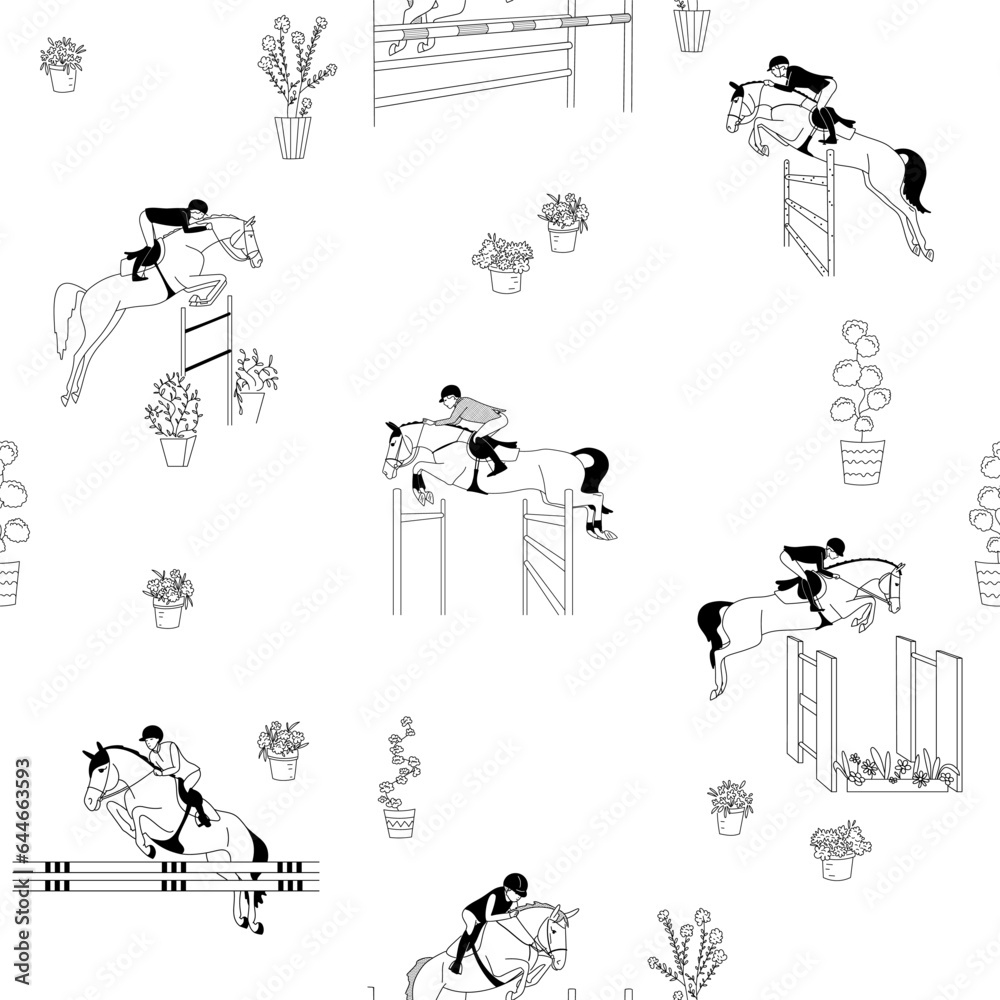 Equestrian, show jumping, seamless vector pattern Equestrian, show jumping, seamless vector pattern
