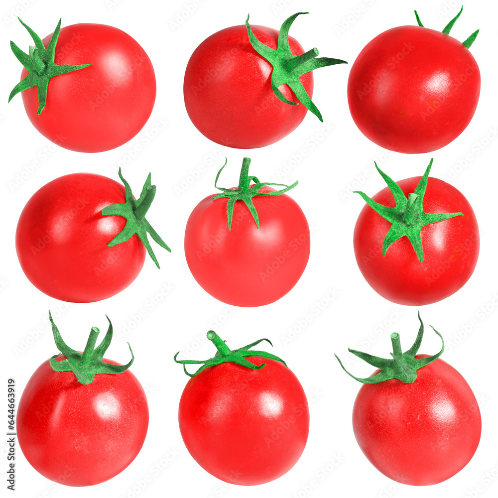 Set of fresh ripe cherry tomatoes isolated on white