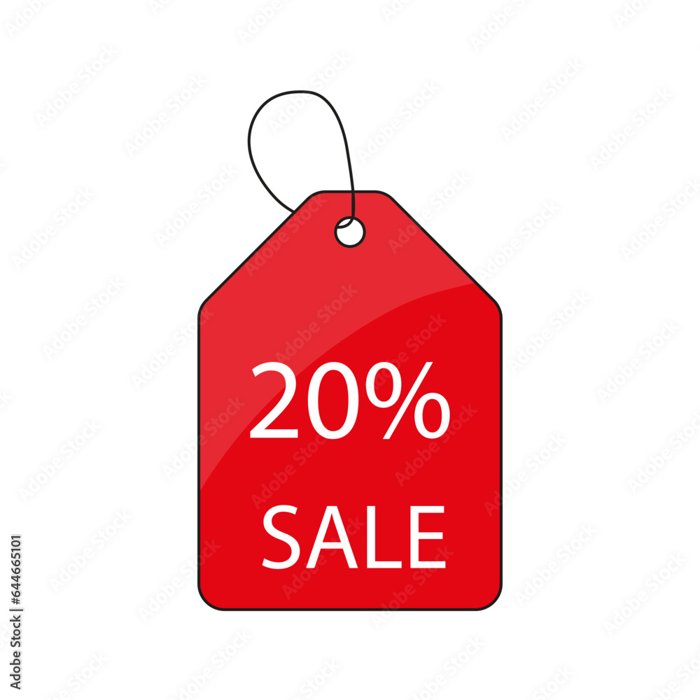 Price tag. Discount promotion. Sale 20 percent label. Vector illustration. EPS 10.