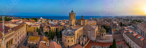Aerial view of the Primatial Cathedral of Tarragona, a Roman Catholic church in Tarragona, Catalonia, Spain photo