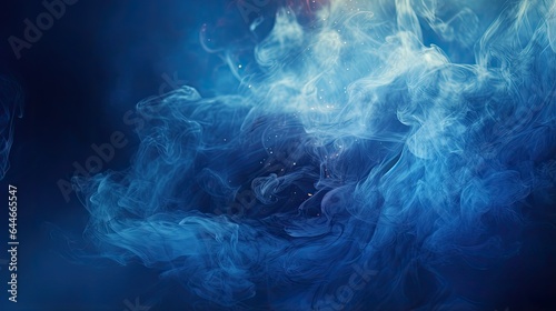 Image of dynamic movement of smoke and rays on a blue background.