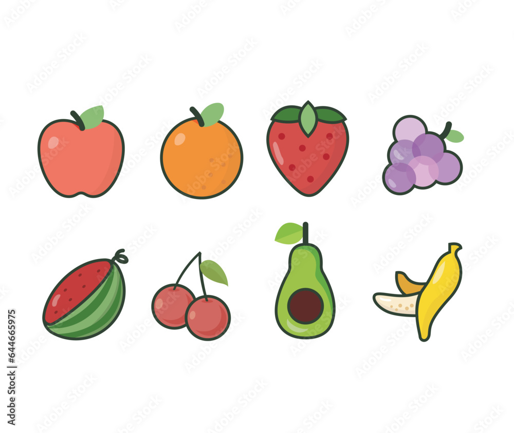 Set of fruit icons. Vector illustration Set of fruit icons. Vector illustration