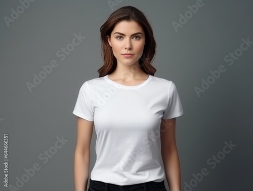 Generative AI : Portrait of a young woman with white mockup tshirt