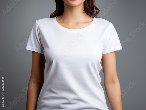 Generative AI : Portrait of a young woman with white mockup tshirt