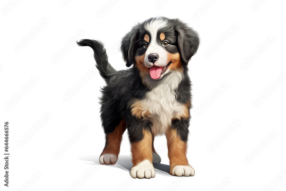 a long hair puppy Adorable Bernese Mountain dog isolated on white background. 