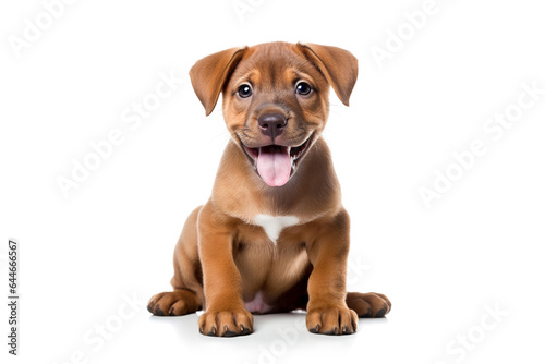 a Bordeaux puppy dog in front of a white background. 