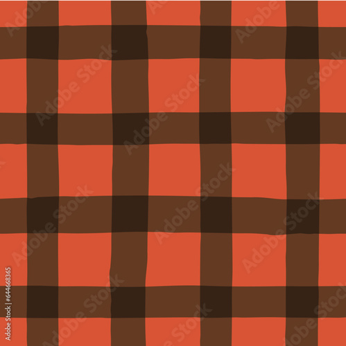 Festive Hand-Drawn Buffalo Check Vector Seamless Pattern. Classic Style with Watercolor Effect. Christmas Tartan Plaid.