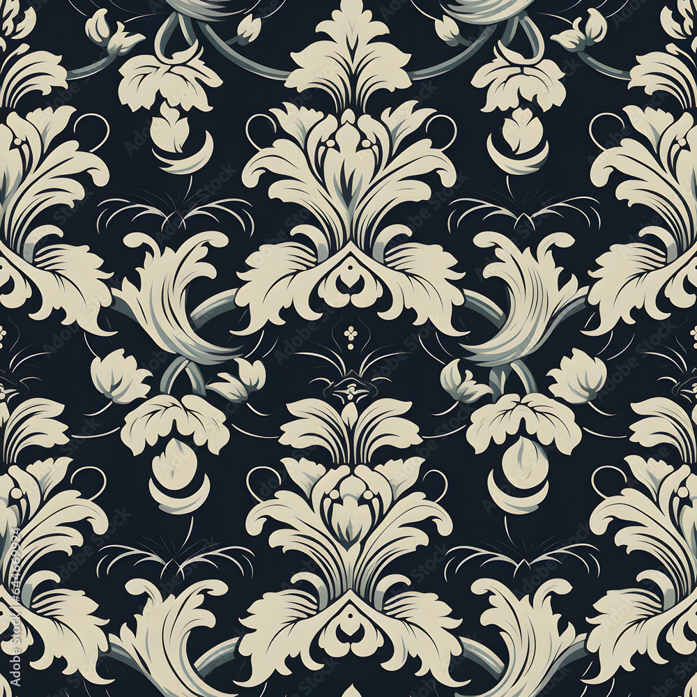 Fototapeta premium Seamless Damask Floral Square Tiled Pattern - Generative AI