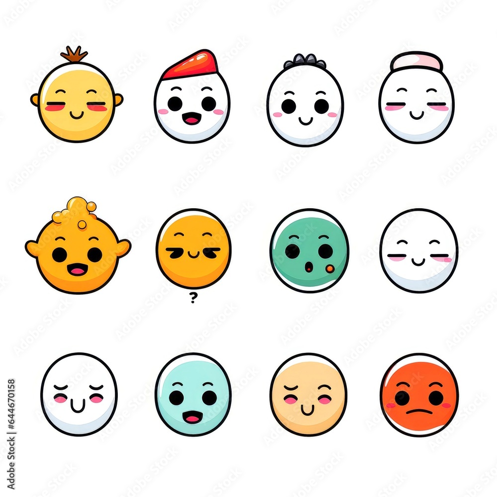 Obraz premium Set of cartoon faces expressions, face emojis, stickers, emoticons, cartoon funny mascot characters face set