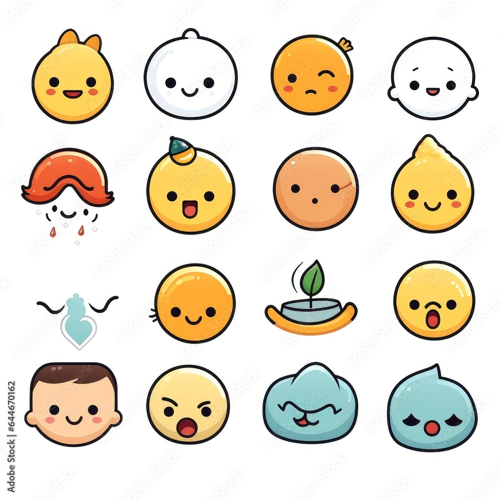 Set of cartoon faces expressions, face emojis, stickers, emoticons, cartoon funny mascot characters face set Set of cartoon faces expressions, face emojis, stickers, emoticons, cartoon funny mascot characters face set