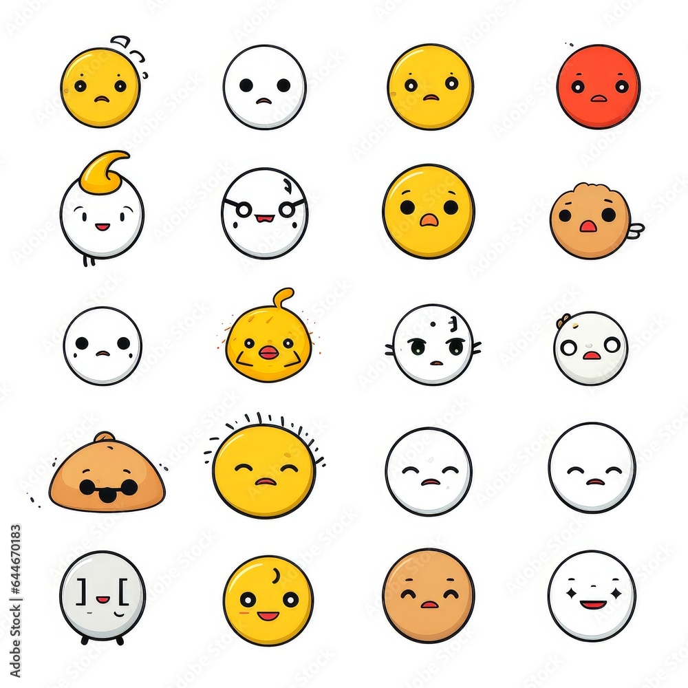 Obraz premium Set of cartoon faces expressions, face emojis, stickers, emoticons, cartoon funny mascot characters face set