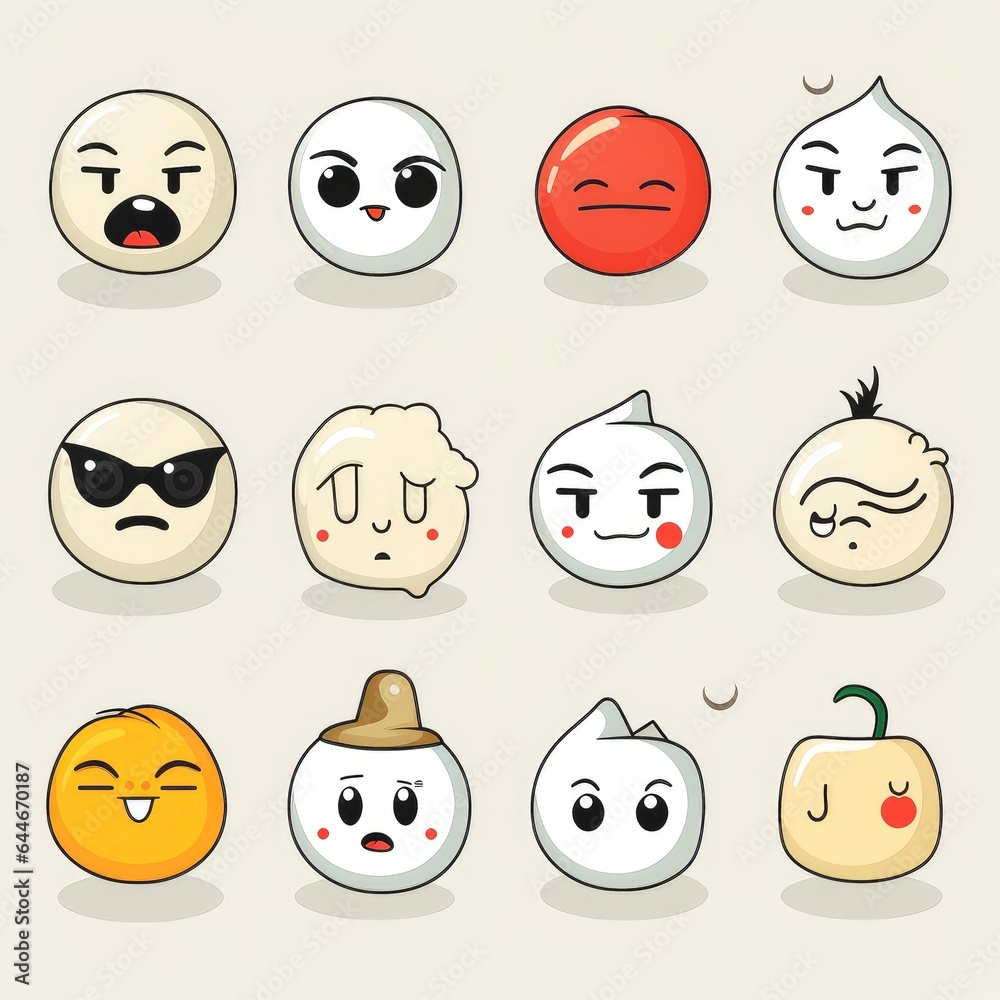 Set of cartoon faces expressions, face emojis, stickers, emoticons, cartoon funny mascot characters face set Set of cartoon faces expressions, face emojis, stickers, emoticons, cartoon funny mascot characters face set
