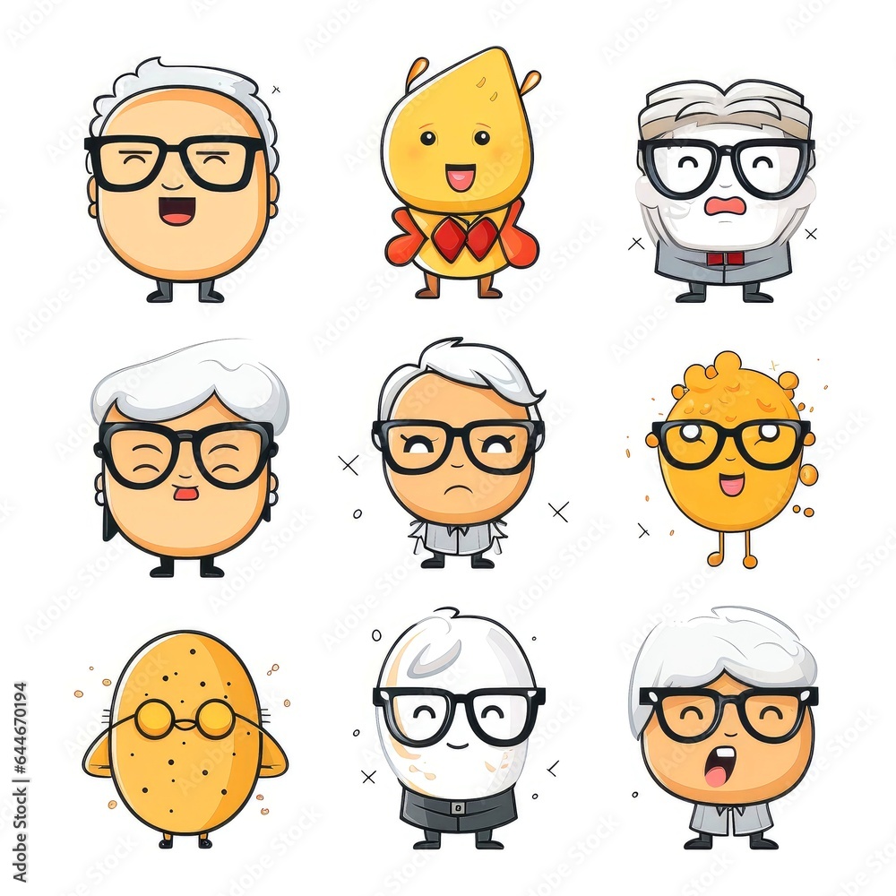 Fototapeta premium Set of cartoon faces expressions, face emojis, stickers, emoticons, cartoon funny mascot characters face set