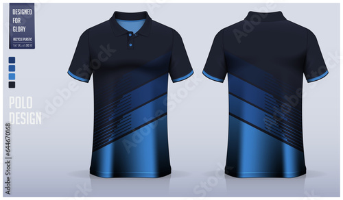 Polo shirt mockup template design for soccer jersey, football kit or sportswear. Sport uniform in front view and back view. T-shirt mockup for sport club. Fabric pattern. Vector Illustration.