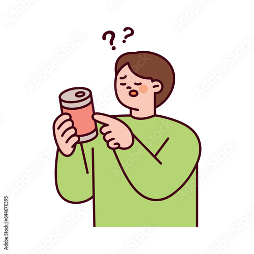 A man tries to drink a drink, but doesn't know what kind of drink it is because there is no Braille on the can.