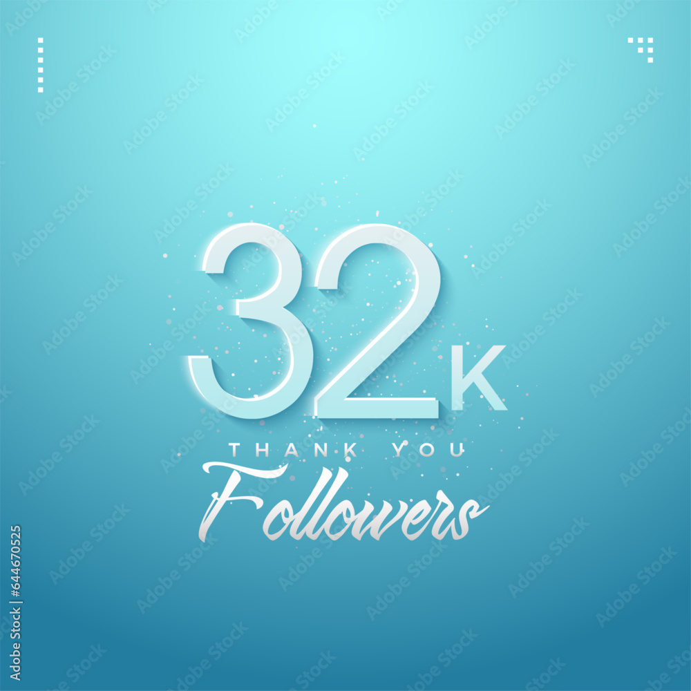 32k followers with a sprinkling of beautiful celebration ornaments. vector premium design.