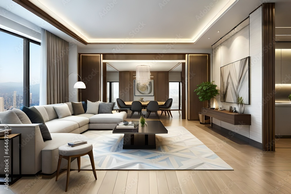 Modern living room and kitchen room interior, luxury house, villa, 3d render. Modern living room Modern living room and kitchen room interior, luxury house, villa, 3d render. Modern living room
