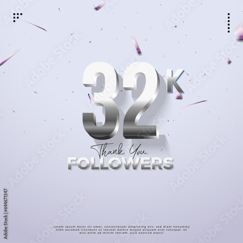 32k followers with shiny simple numbers. design premium vector.