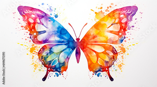 羽を広げたカラフルな蝶の水彩イラスト © AYANO
