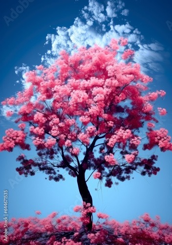 Cherry blossoms tree and petals with blue skies background. 