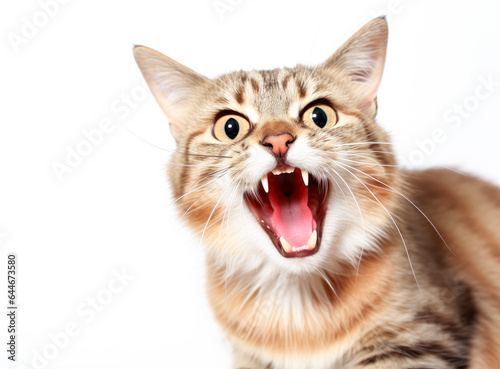 Angry orange cat screaming with its mouth wide open. Angry kitten ferociously hissing.  © Saulo Collado