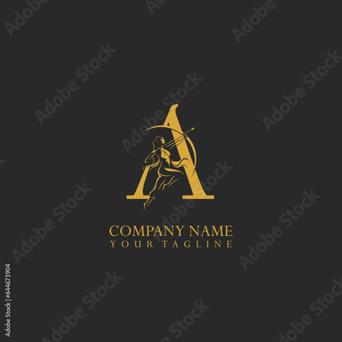 Letter A and Archer woman logo on isolated background.