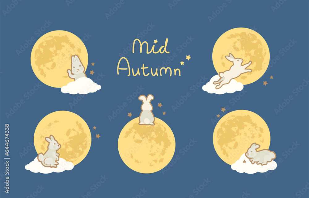 Mid Autumn Festival Concept Design with Cute Rabbits, Bunnies and Moon ...