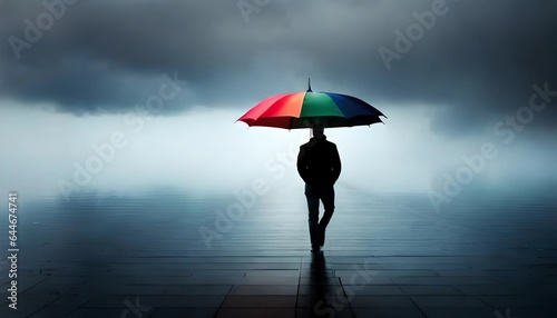 person under rainbow umbrella, generstive Ai photo