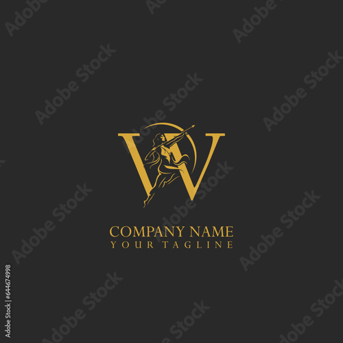 Letter W and Archer woman logo on isolated background.