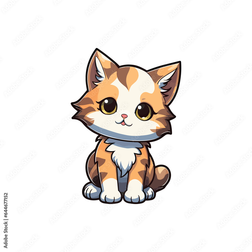 realistic cute cat sticker design for print, Isolated on white background, digital vector graphic