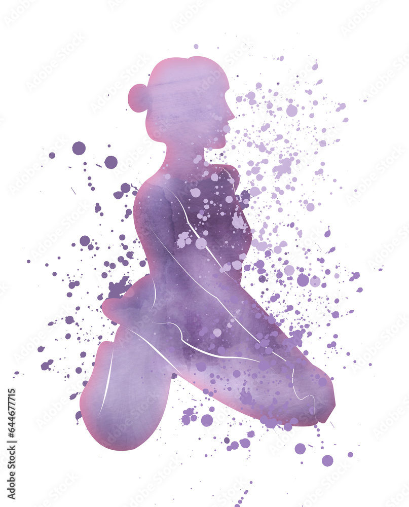 Obraz premium Watercolor Print Yoga Pose Silhouette with Paint Drips 