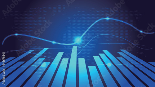 Bar chart with K-line Fintech sense Spatial concept background