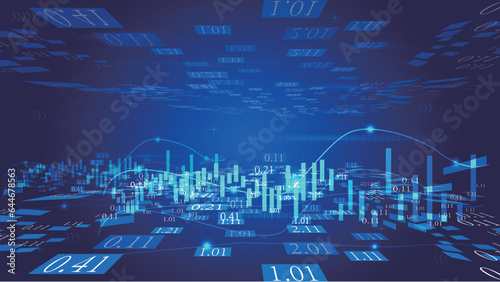 Bar chart with K-line Fintech sense Spatial concept background