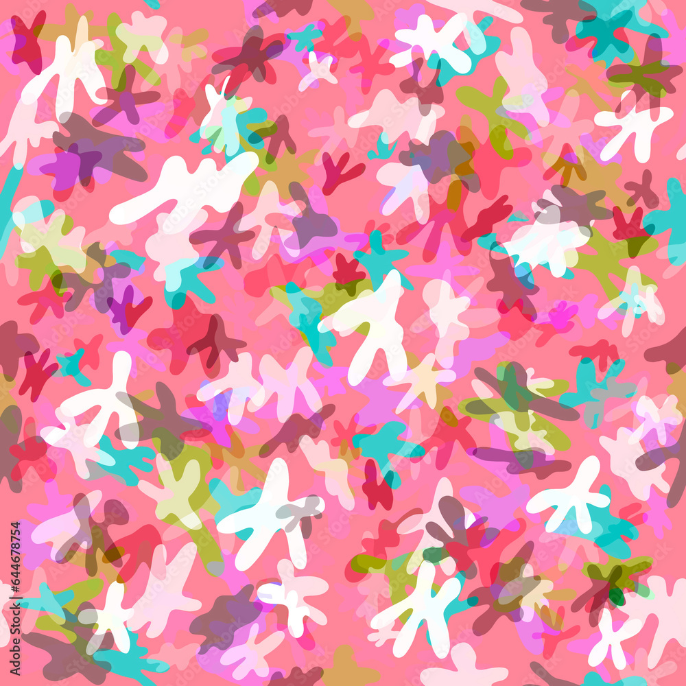 Abstract mosaic geometric pattern in muted pastel pink yellow blue red colors