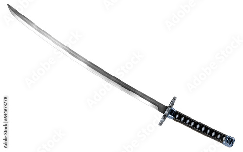 Sliver Samurai Sword isolated on white background, Samurai Sword with long blade on White Background With clipping path.