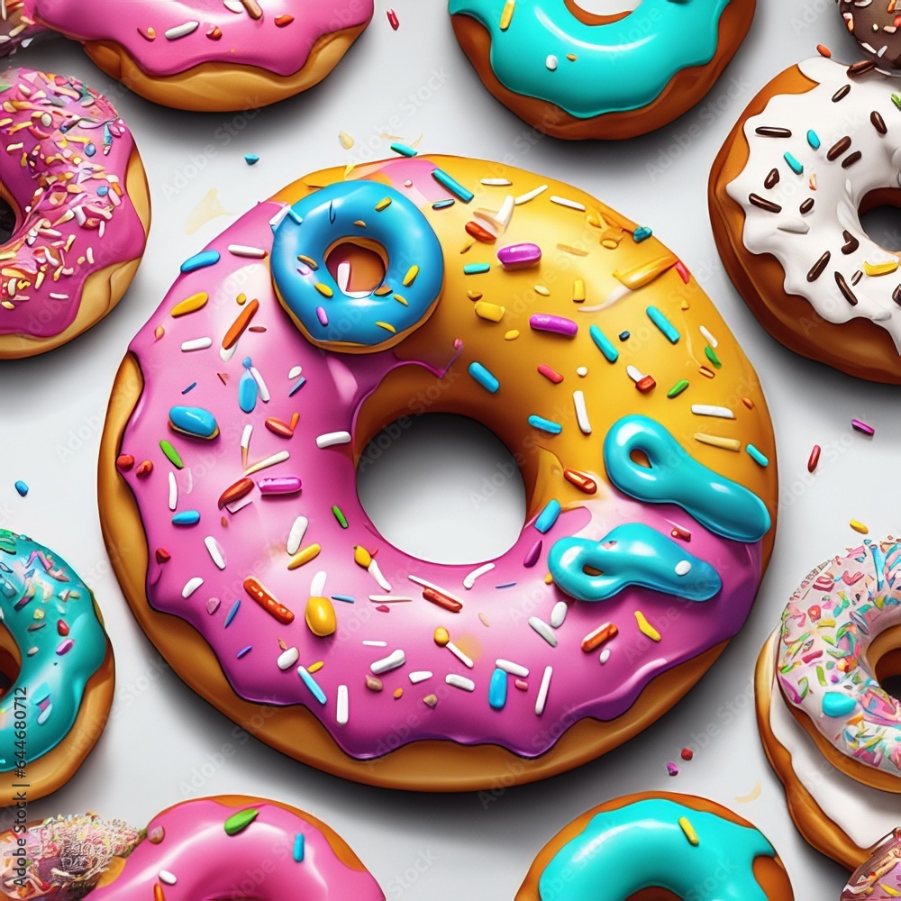 Colorful delicious donut with icing in illustration wallpaper. Dollop Delight: Deliciously Decorated Colorful Donuts.