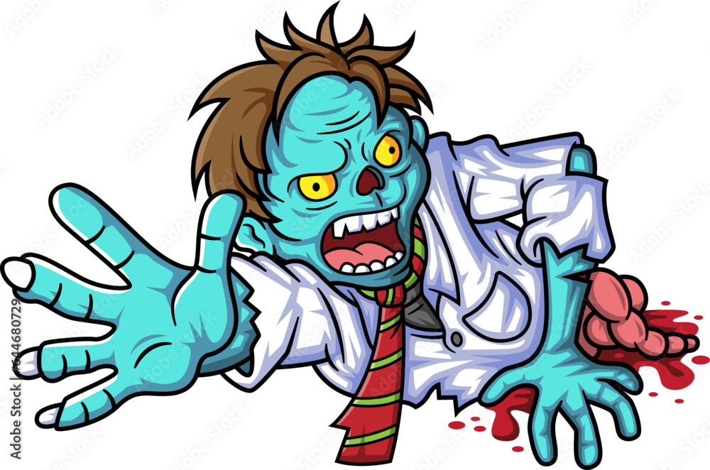Spooky zombie businessman cartoon character on white background Spooky zombie businessman cartoon character on white background