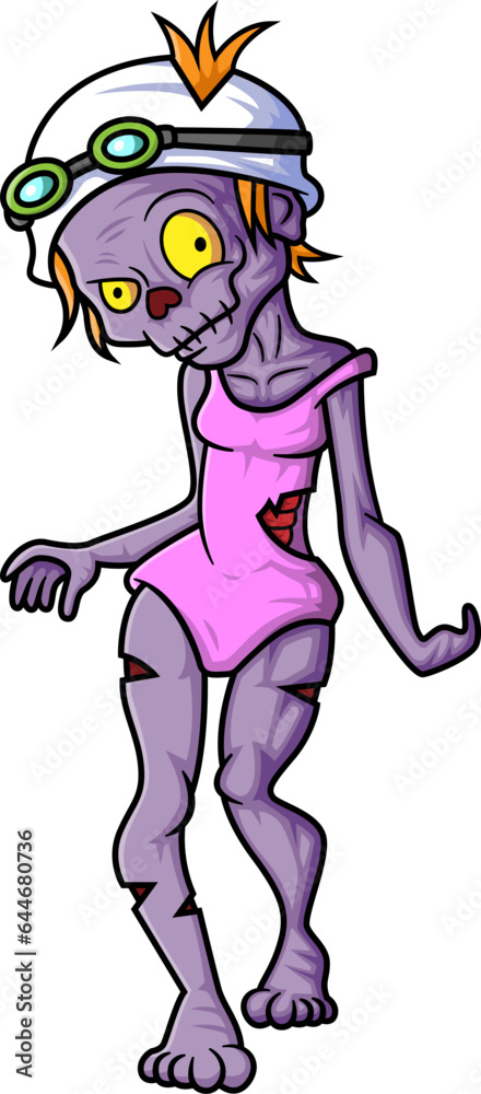 Spooky zombie gym cartoon character on white background