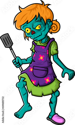 Spooky zombie cooking cartoon character on white background