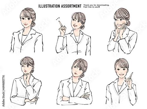 白衣・女医・医者・カウンセラー・美容外科・アドバイザー・専門家女性のイラスト素材セット