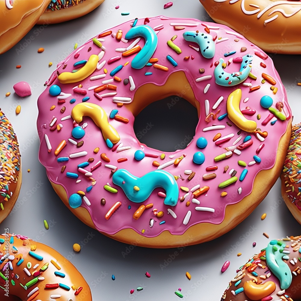 Colorful delicious donuts with icing in illustration wallpaper. Glazed Carnival: Colorful Delight in Every Bite.