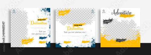 Set of travel sale social media post template. Web banner, flyer or poster for travelling agency business offer promotion. Holiday and tour advertisement banner design
