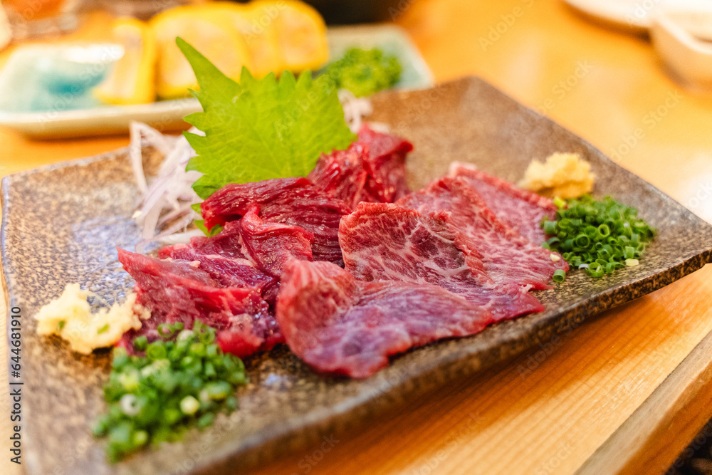 Kumamoto's famous horse sashimi from Kyushu in Japan