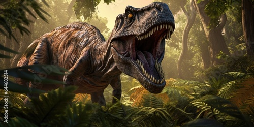 illustration of tyrannosaurus in forest  generative AI