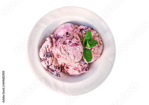 Blueberry homemade ice cream isolated on white background