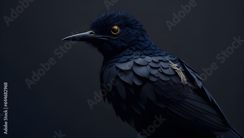crow on a branch. close up of a raven bird. Black bird back view. black crow back view. Generative AI illustration