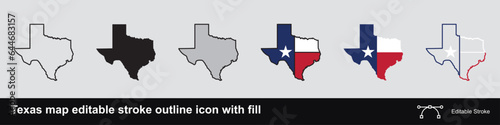 Texas map editable stroke outline icon with fill