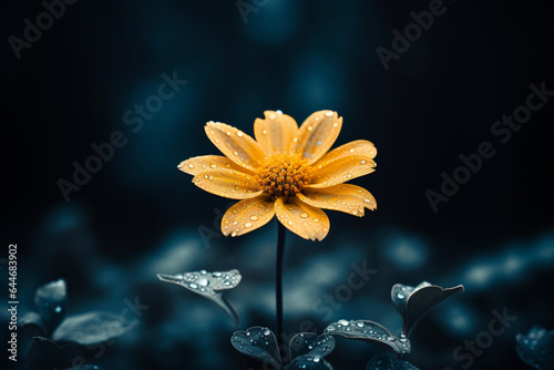 Portrait of a yellow flower on a dark background, a beautiful flower, Generative AI