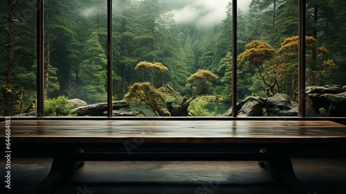 室内から見える緑色の森林の風景 © shin project
